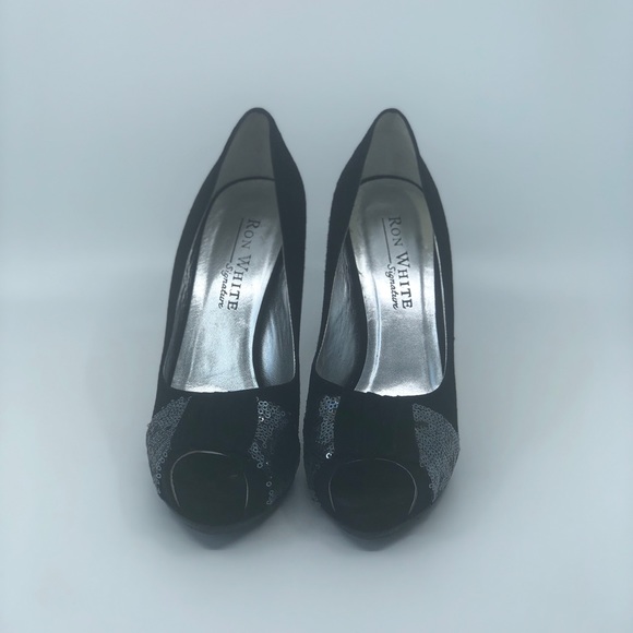 Black suede and sequin platform pump - Picture 3 of 4